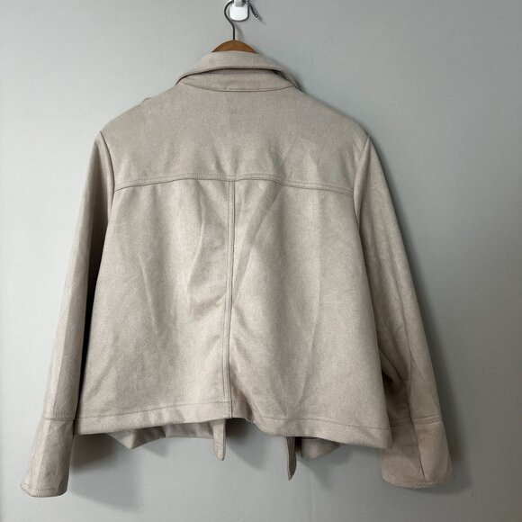 Philosphy Womens Plus Sz 2X Faux Suede Moto Military Jacket Powder Sand - Picture 7 of 11